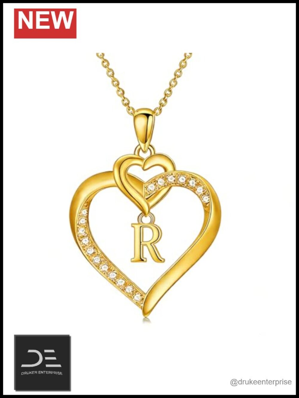 18K Gold Heart Initial A-Z Necklace for Women Letter Pendant Jewelry Gift
